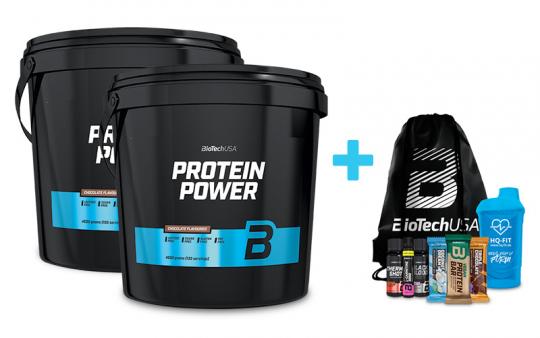 BioTech USA Protein Power - 2 x 4000 g + Gym Bag & Goodies Strawberry Banana