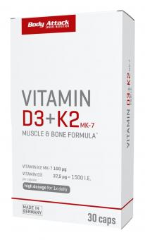 Body Attack Vitamin D3 + K2 - 30 Kapseln 